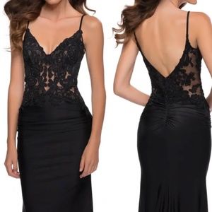 NWOT La Femme Shiny Lace Gown